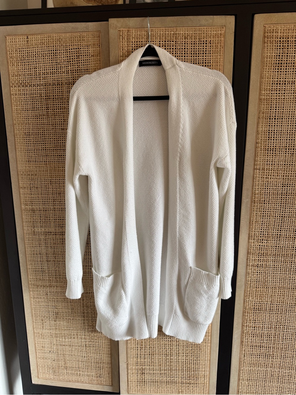 Merokeety Cream Open-Front Shawl Collar Cardigan